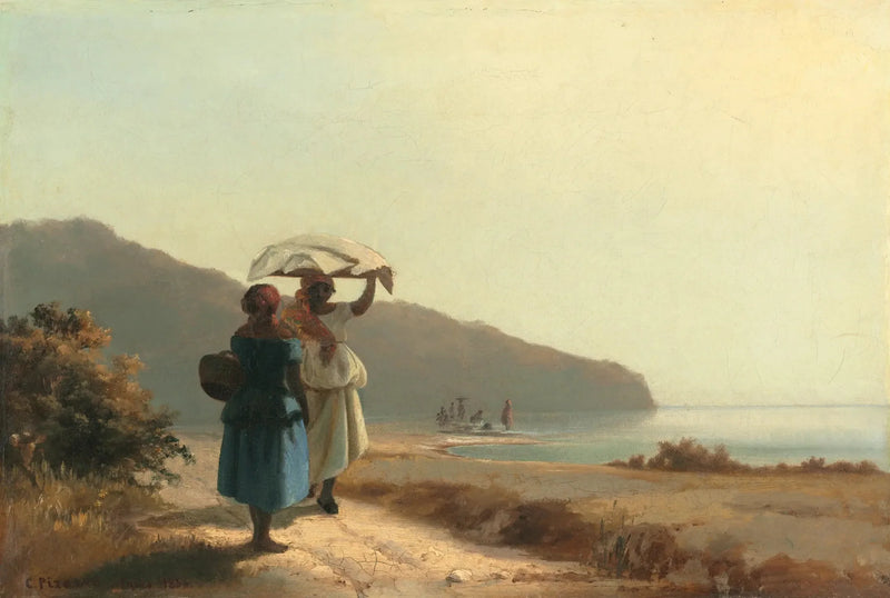 Kaksi naista keskustelemassa meren rannalla, Saint-Thomas - Camille Pissarro