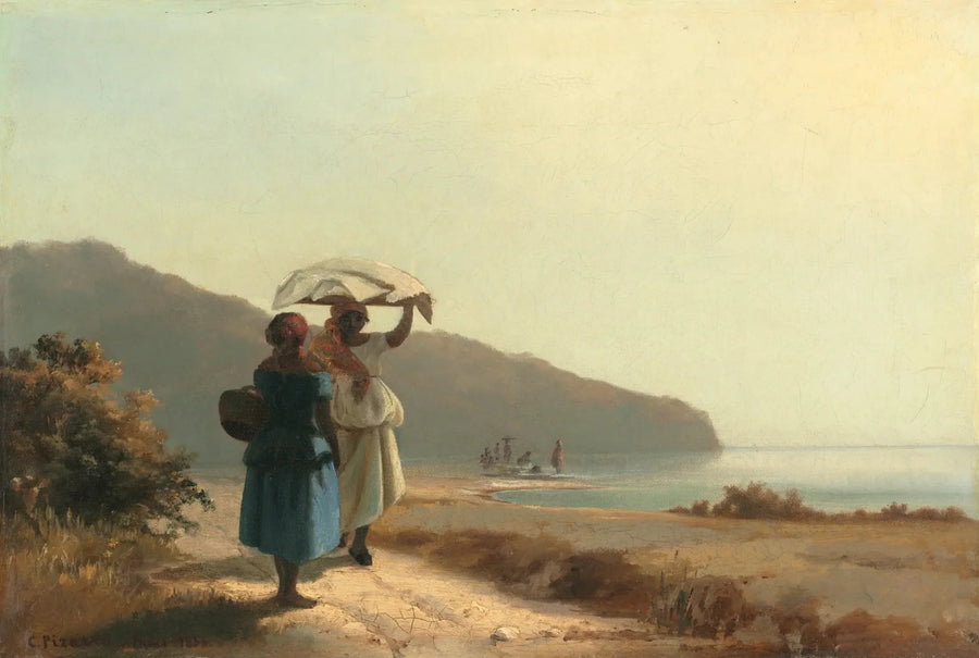 Kaksi naista keskustelemassa meren rannalla, Saint-Thomas - Camille Pissarro