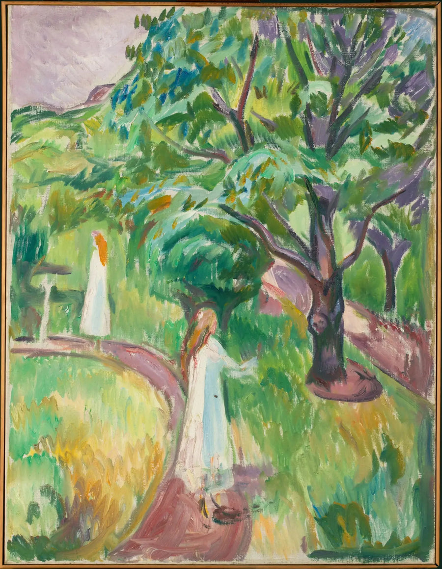 Kaksi naista valkoisissa mekoissa puutarhassa - Edvard Munch