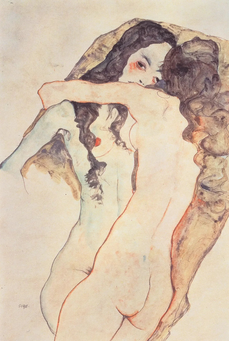 Kaksi naista suutelemassa - Egon Schiele