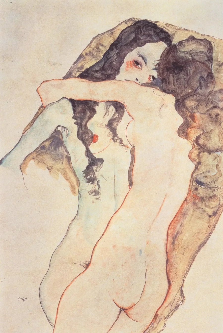 Kaksi naista suutelemassa - Egon Schiele