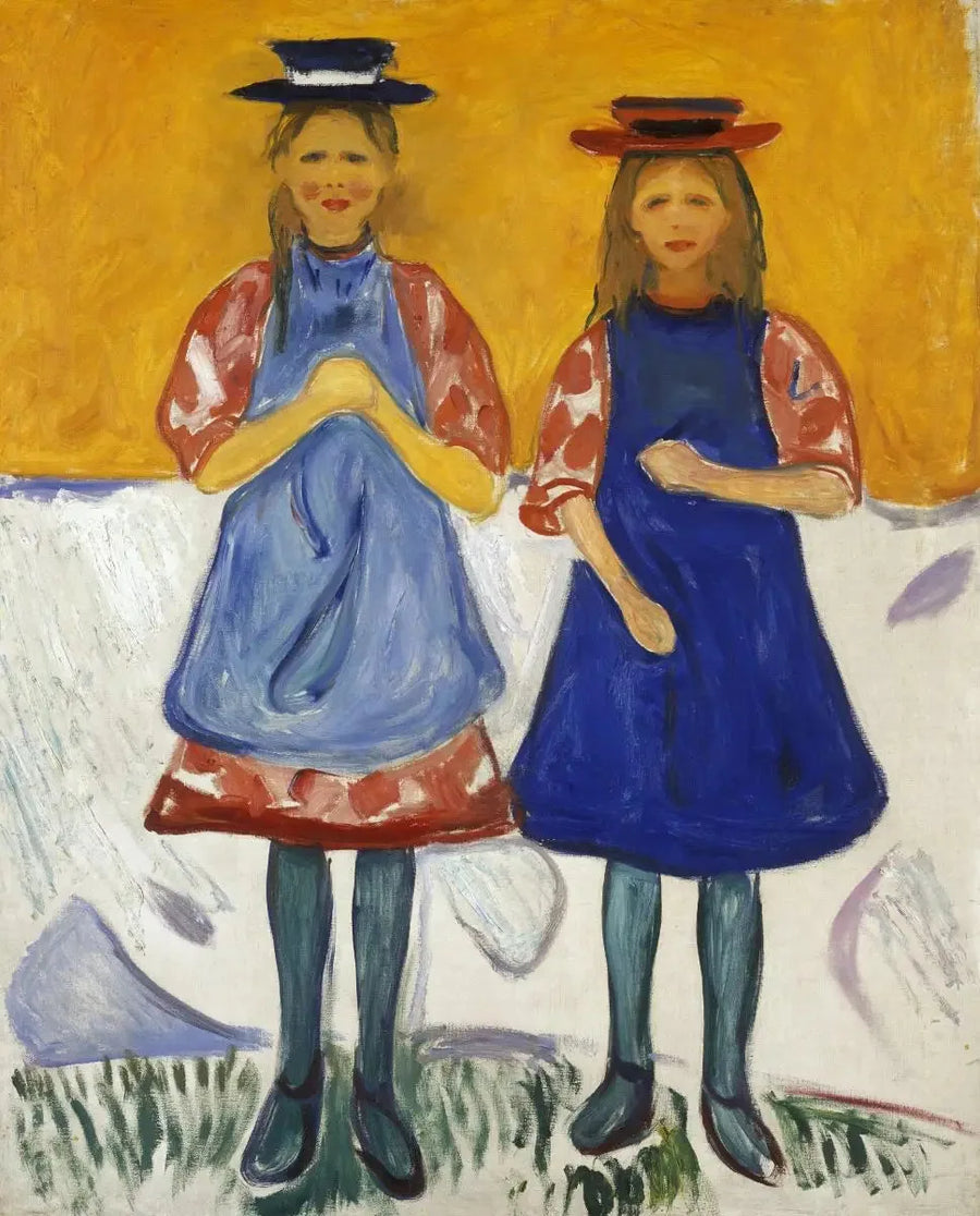 Kaksi tyttöä sinisessä esiliinassa - Edvard Munch