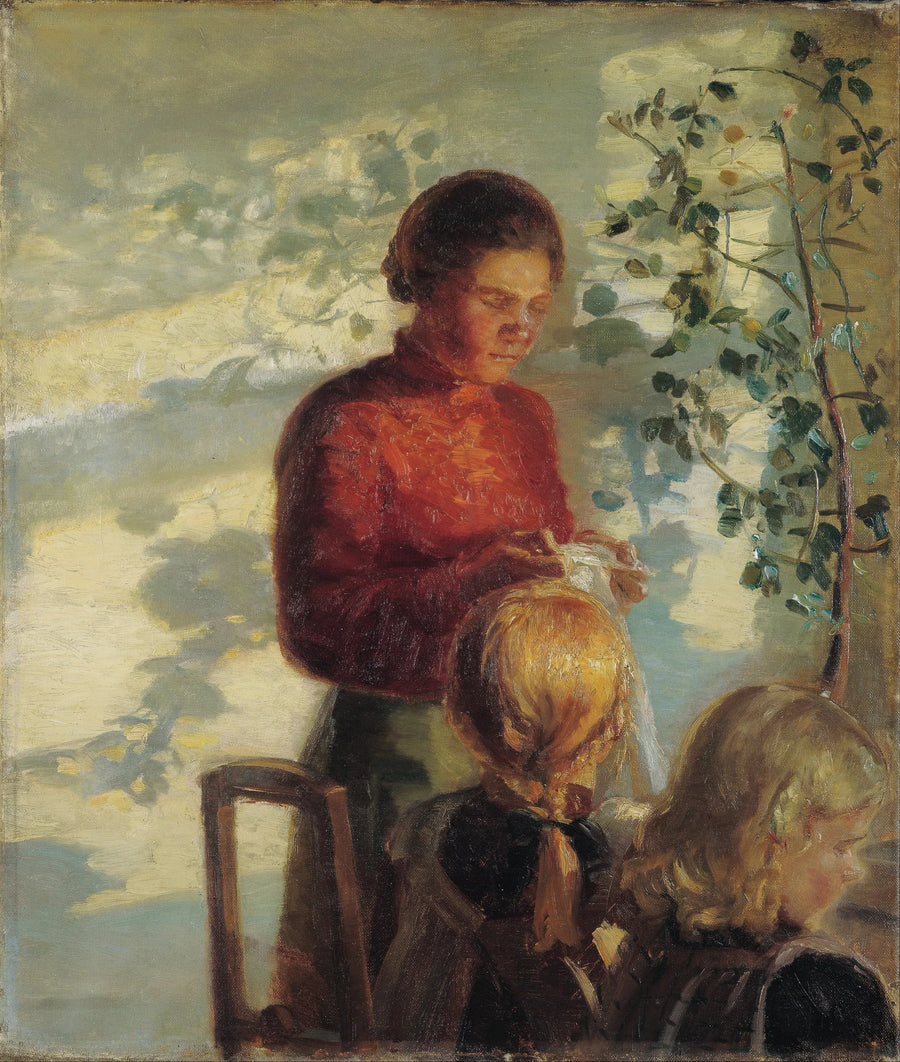 Kaksi tyttöä ompelutunnilla - Anna Ancher