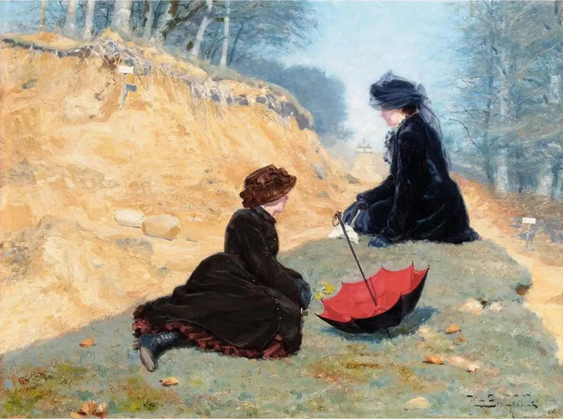 Kaksi tyttöä lepää polulla. - H. A. Brendekilde