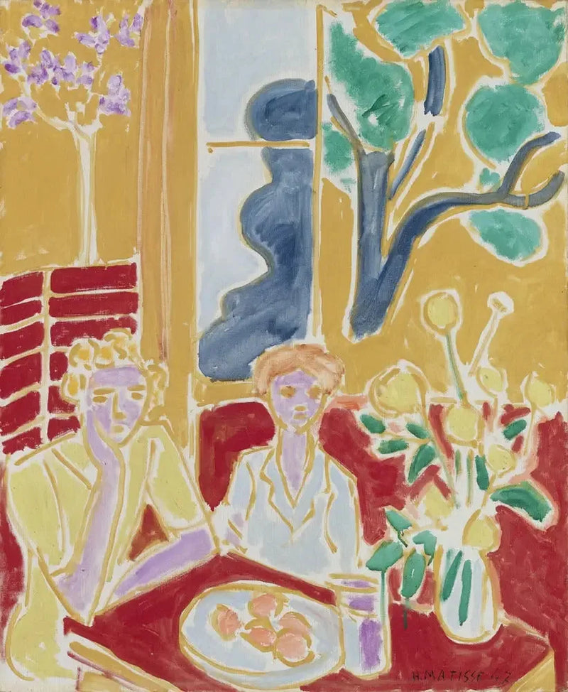 Kaksi tyttöä, keltainen ja punainen tausta - Henri Matisse