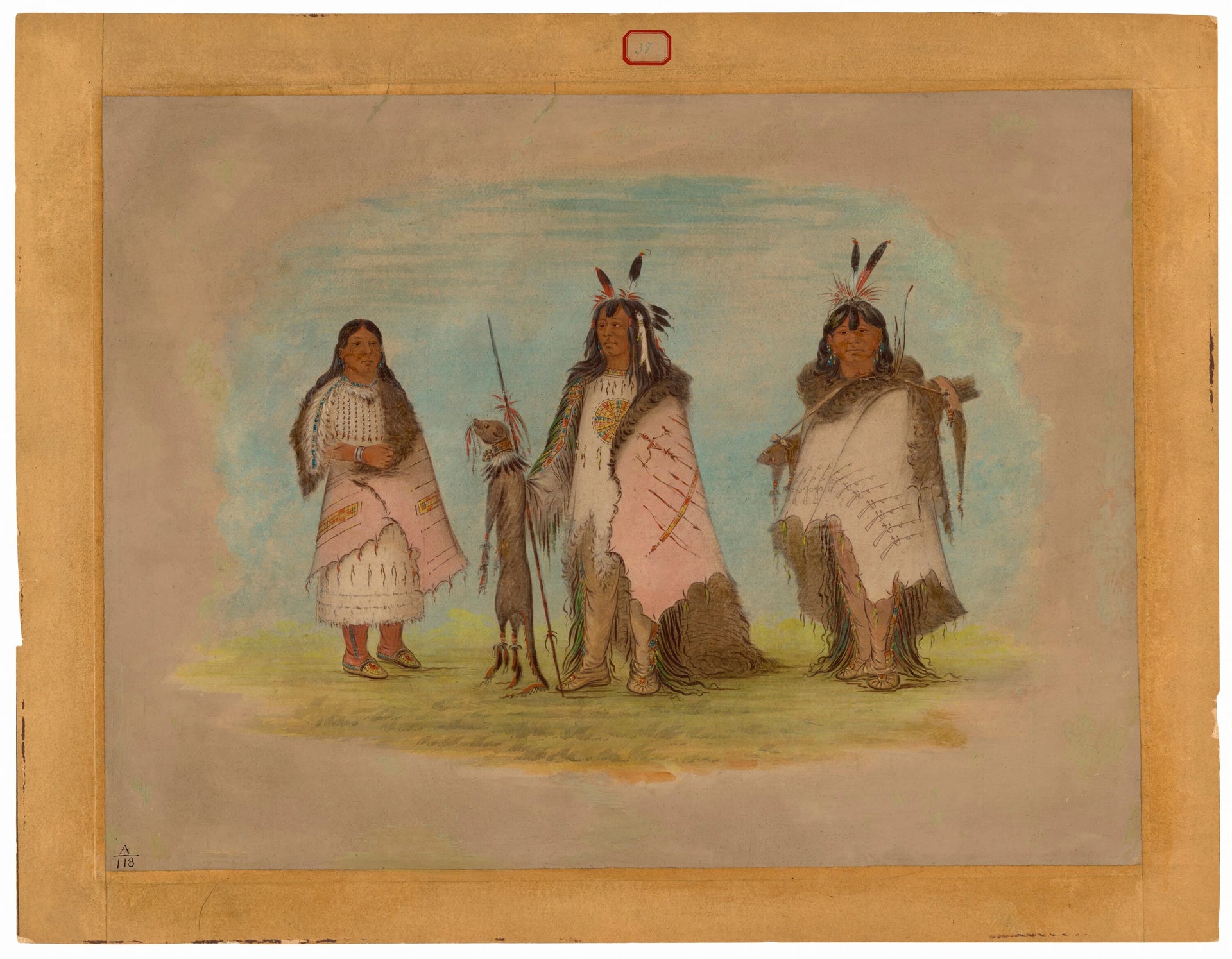 Deux guerriers pieds-noirs et une femme - George Catlin