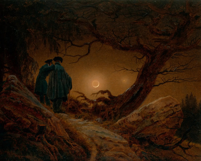 Kaksi miestä ihailemassa kuuta - Caspar David Friedrich