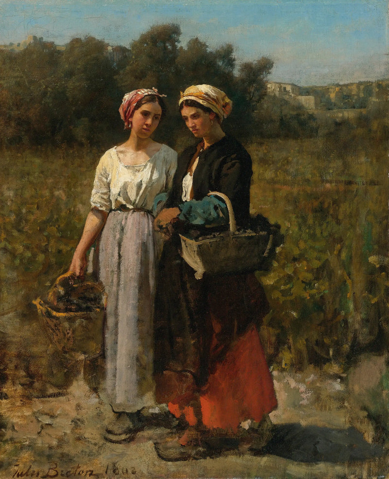 Kaksi nuorta naista vintage-tyylissä - Jules Breton