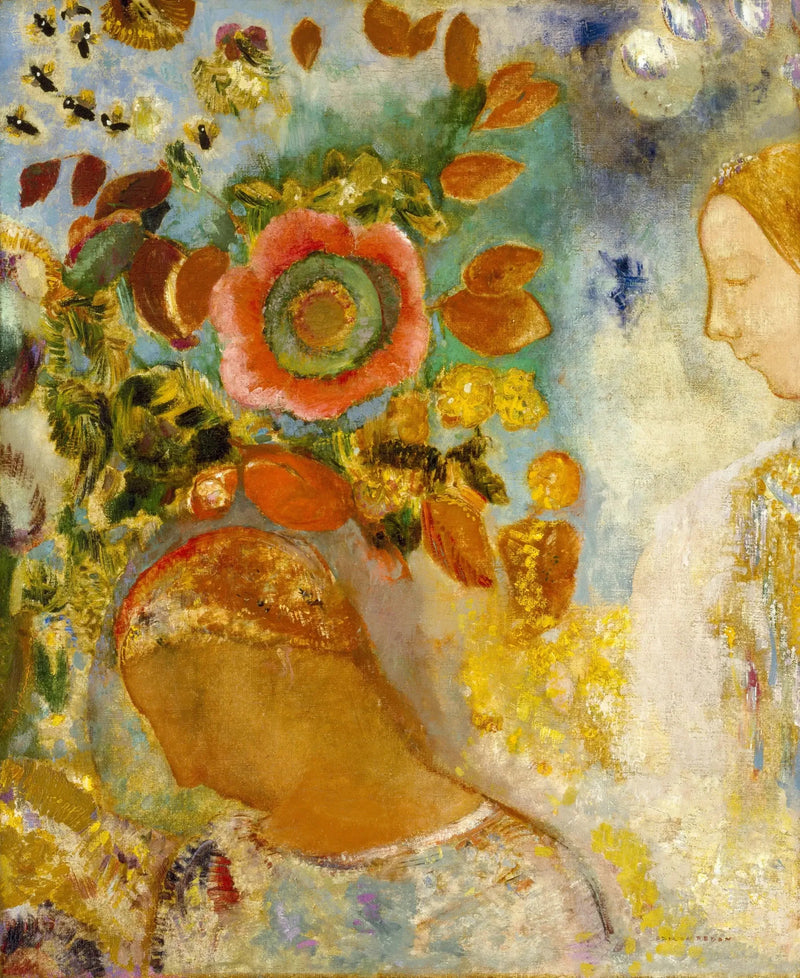 Kaksi nuorta tyttöä kukkien keskellä - Odilon Redon