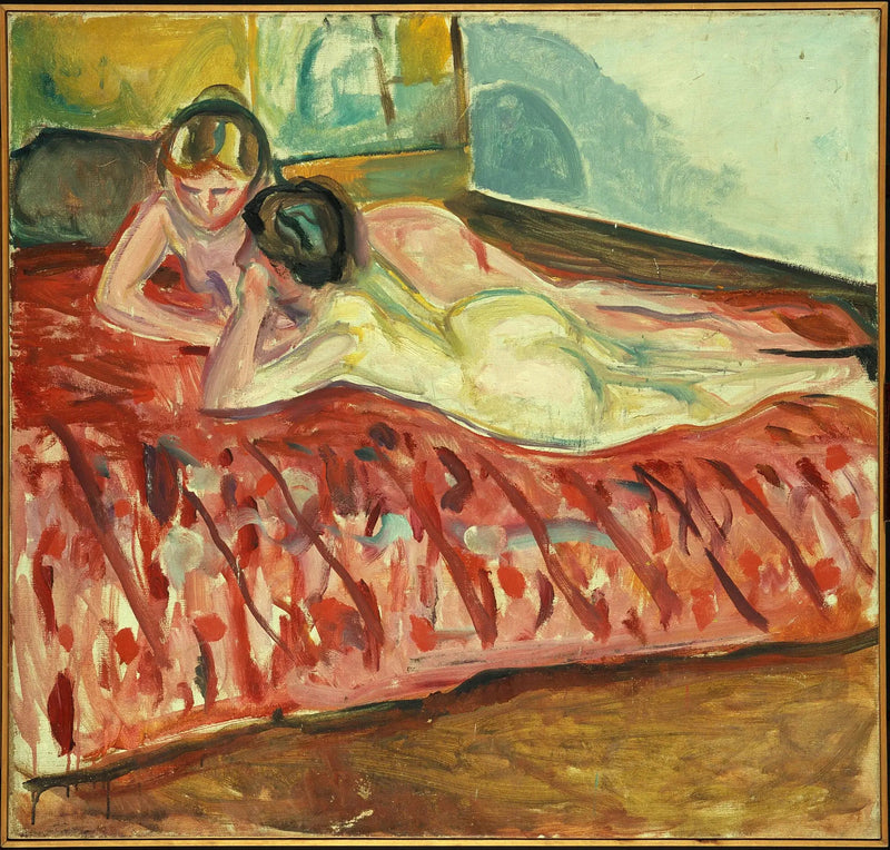 Kaksi makuullaan olevaa alastonta - Edvard Munch