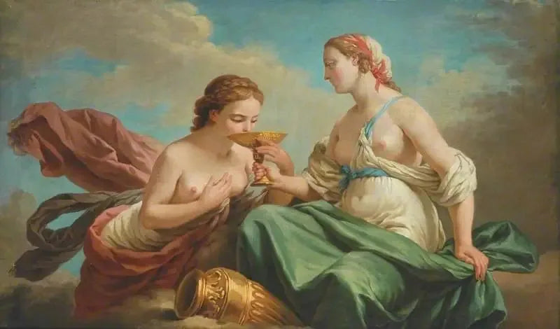 Kaksi nymfiä, viiden aistin allegoria - Louis Jean François Lagrenée