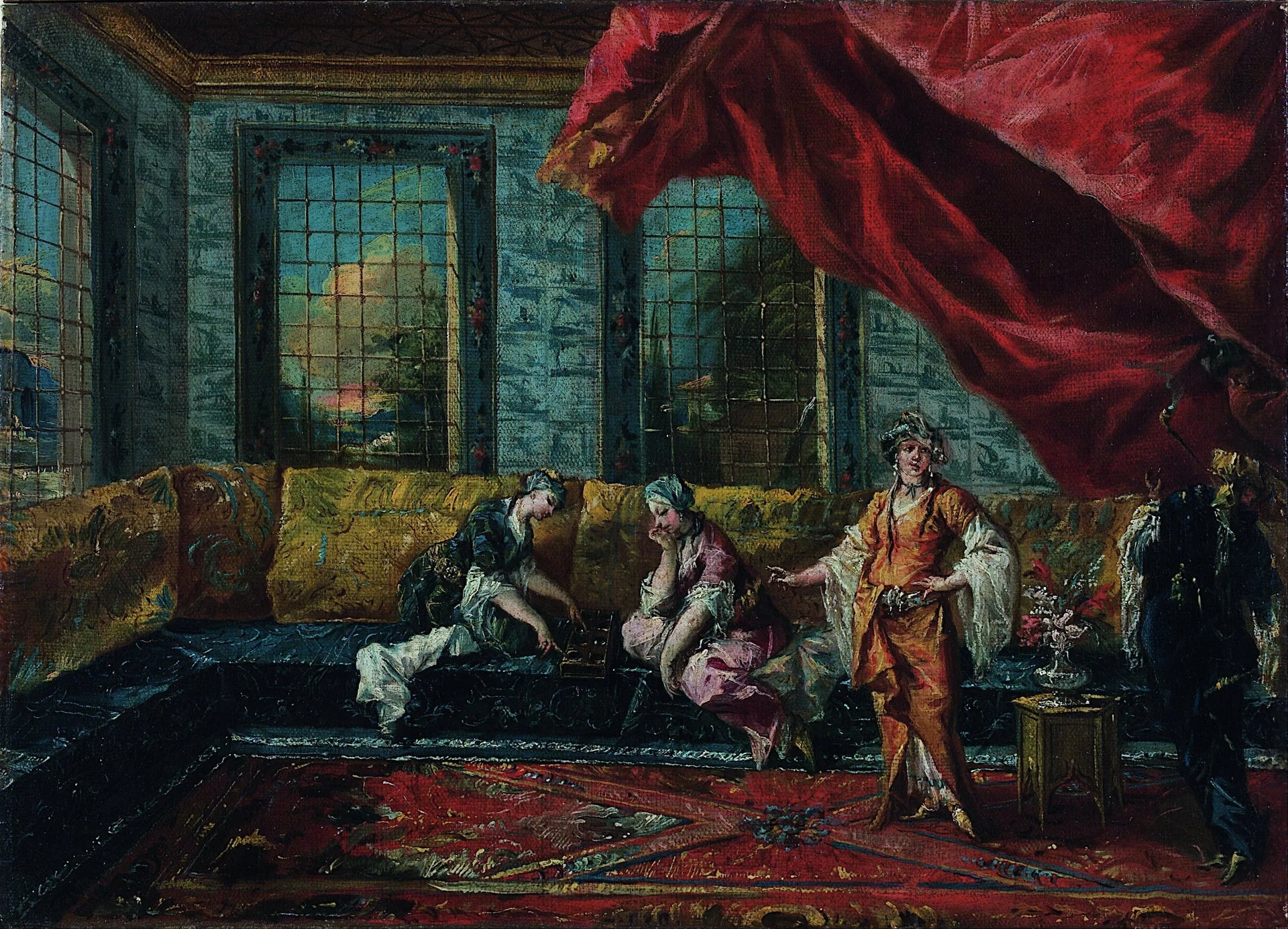 Deux odalisques jouant au Mancala dans le harem - Francesco Guardi image 1 copie de tableau peinte à la main