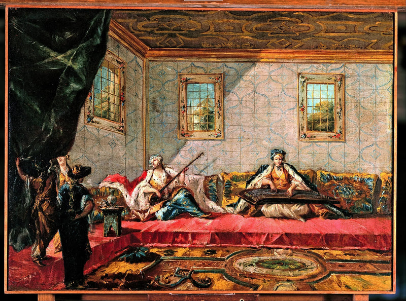 Kaksi odaliskia soittamassa musiikkia haremissa - Francesco Guardi