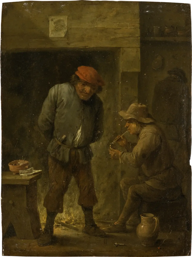 Kaksi maanviljelijää tulen äärellä - David Teniers nuorempi