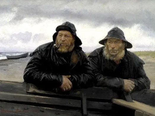 Kaksi kalastajaa veneen lähellä - Michael Peter Ancher