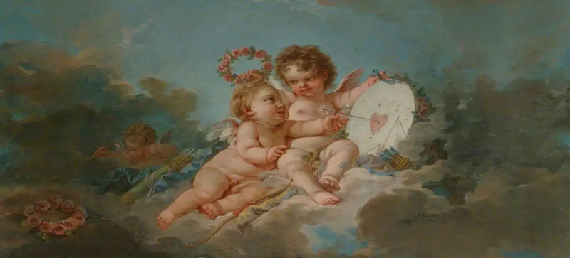 Kaksi poikaa leikkimässä « Heartboard »-esineen kanssa - François Boucher