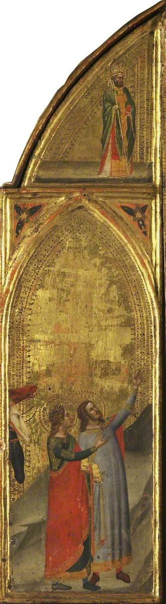 Kaksi viisasta miestä ja piispa (triptyyki, vasen lehti) (takapuoli) - Bernardo Daddi