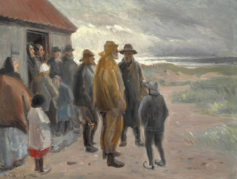 Kalastajan talon edessä. Myrskyisä sää, Skagen. - Michael Peter Ancher