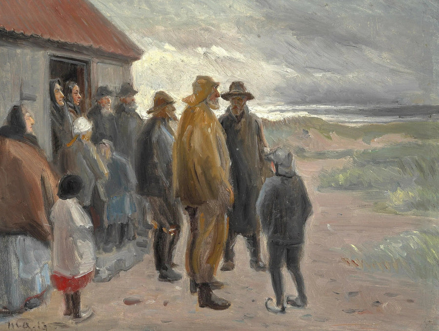 Kalastajan talon edessä. Myrskyisä sää, Skagen. - Michael Peter Ancher