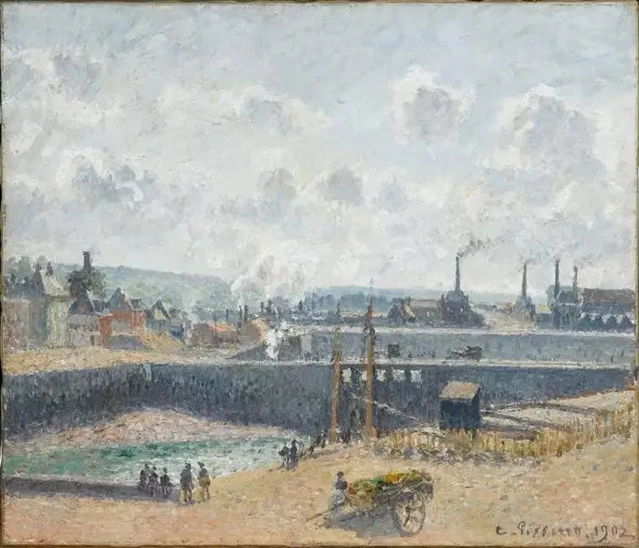 Dieppe, Duquesne-lahti. Matala vuorovesi, aurinko, aamu - Camille Pissarro