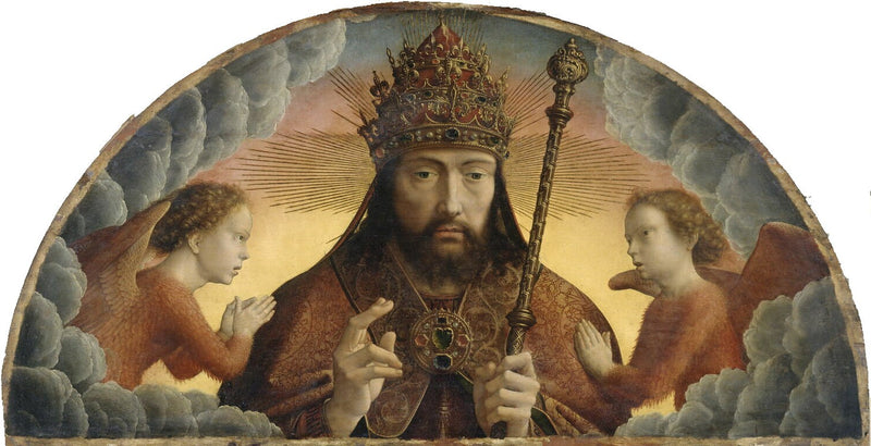 Isä Jumala siunaamassa kahden enkelin välillä - Gérard David