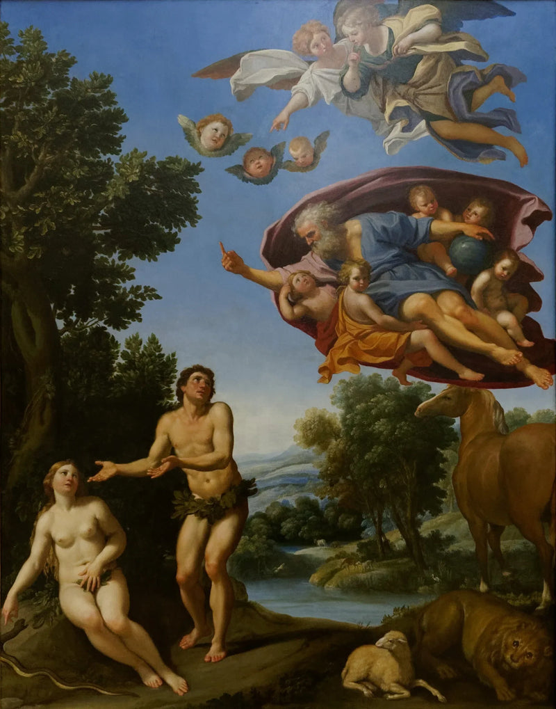 Jumala nuhtelee Aadamia ja Eevaa - Domenichino