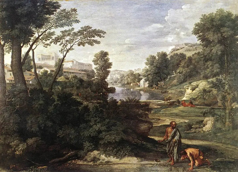 Diogène heittää kulhonsa - Nicolas Poussin