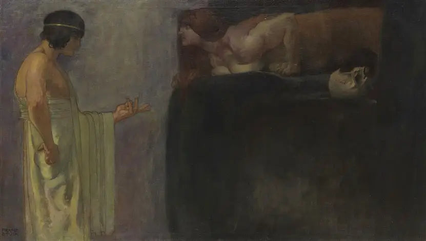 Œdipe ratkaisee Sfinksin arvoituksen - Franz von Stuck
