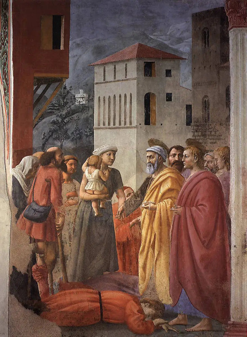 Almujen jakaminen ja Ananian kuolema - Masaccio
