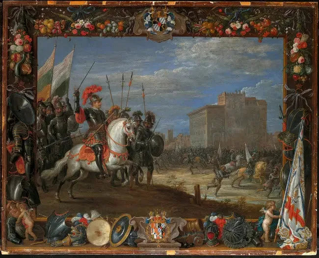 Don Antonio Moncada torjuu Cabreran hyökkäyksen linnoitukseen, jossa kuningatar Bianca asuu - David Teniers nuorempi