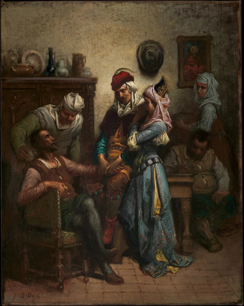 Don Quijote ja Sancho Panza viihdyttää Basile ja Quiteria - Gustave Doré