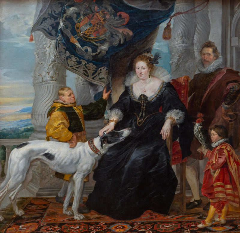 Kaksoisrintaku Alethea Talbotista (1585-1654), Arundelin ja Sir Dudley Carletonin (1573-1632) kreivin, kahden palvelijan kanssa - Peter Paul Rubens