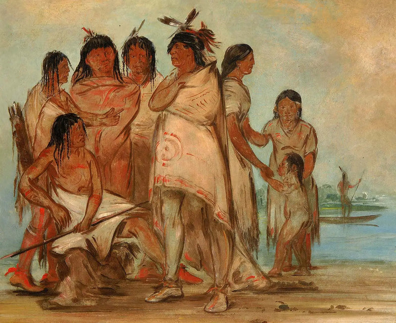 Du-cór-re-a, johtaja heimossa ja hänen perheensä - George Catlin