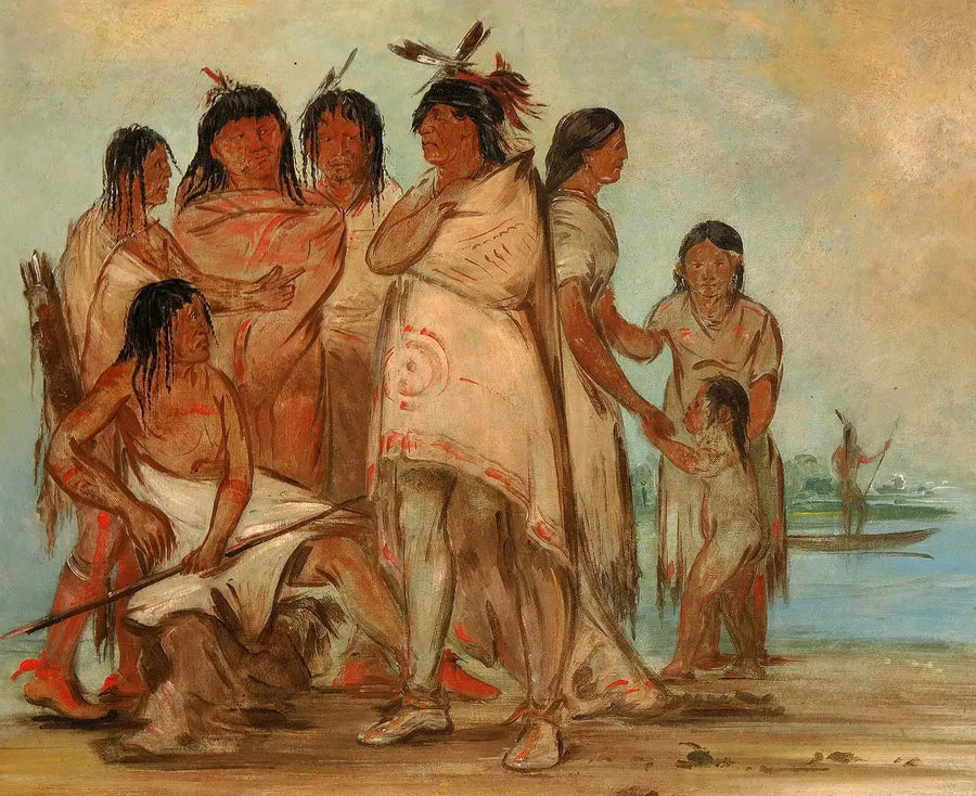 Du-cór-re-a, johtaja heimossa ja hänen perheensä - George Catlin