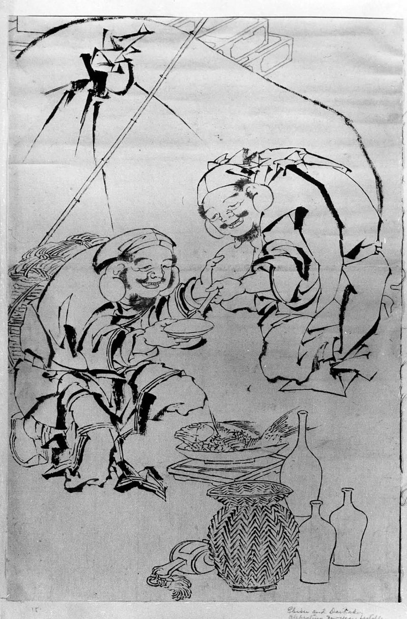 Ebisu ja Daikoku juhlivat uudenvuoden festivaalia - Hokusai