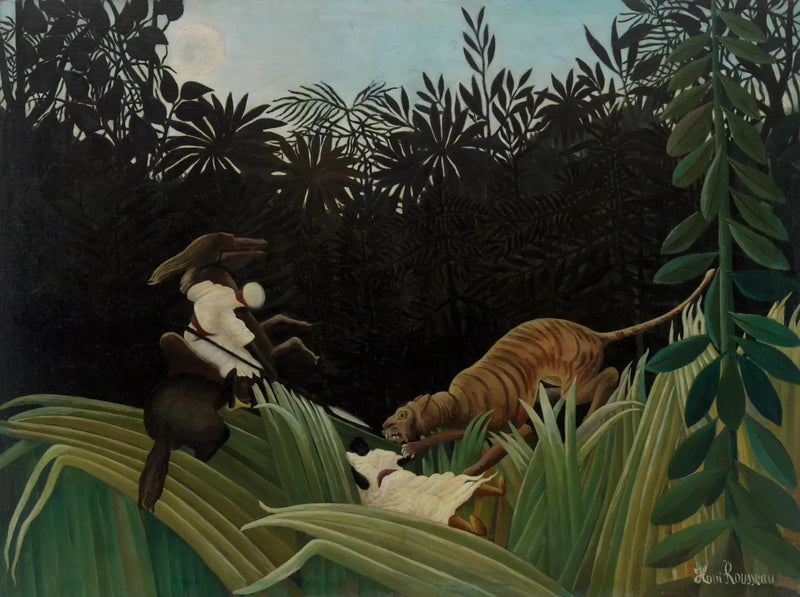 Valaistajat hyökänneet tiikerin kimppuun - Henri Rousseau
