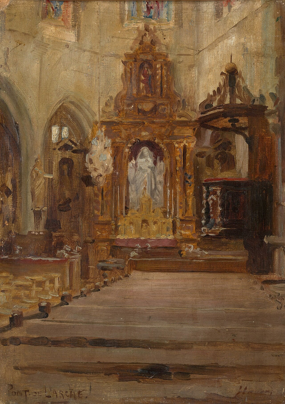 Notre Dame des Arts -kirkko, Pont de l'Arche (näkymä keskilaivaan kuoroa kohti) - John Lavery