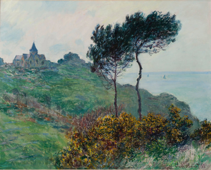 Varengevillen kirkko, harmaa sää - Claude Monet