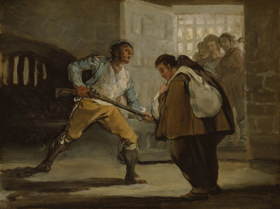 El Maragato uhkaa veljeä Pedro de Zaldiviaa aseellaan - Francisco de Goya