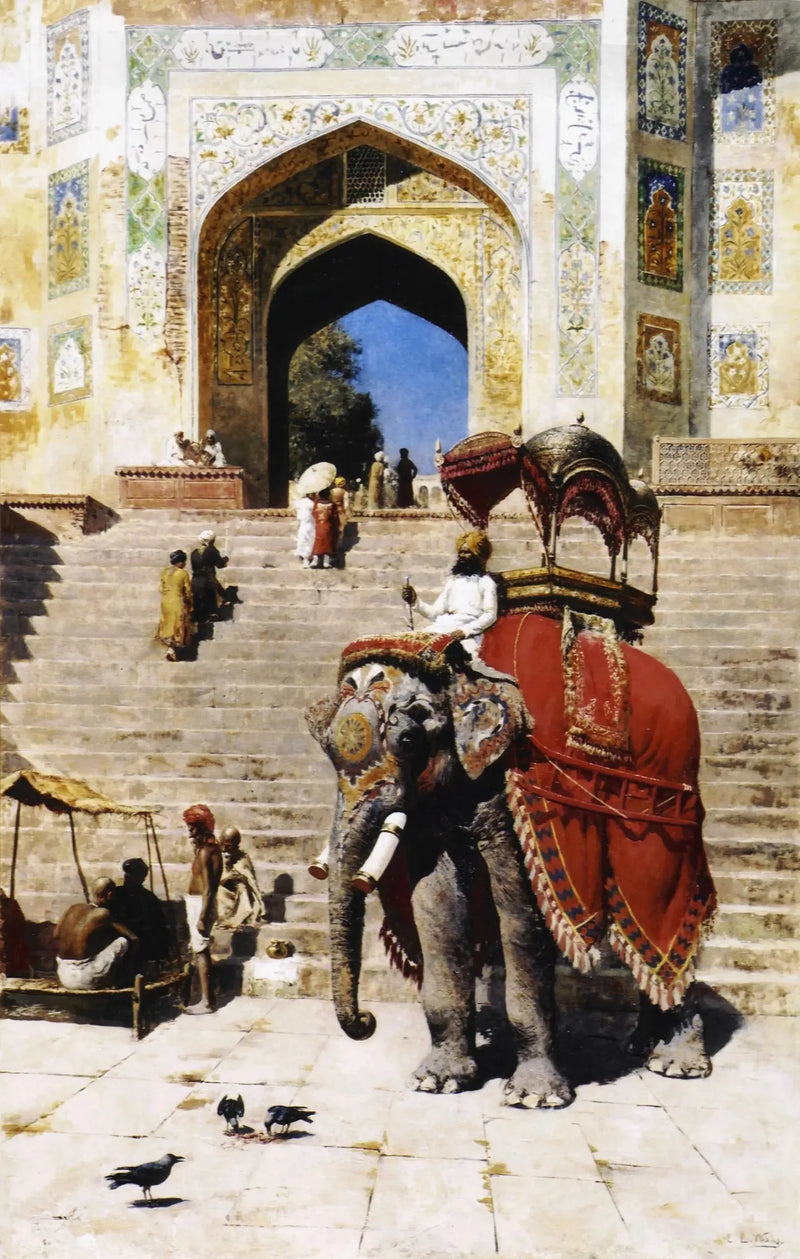 Kuninkaallinen norsu moskeijan Jami sisäänkäynnillä, Mathura - Edwin Lord Weeks