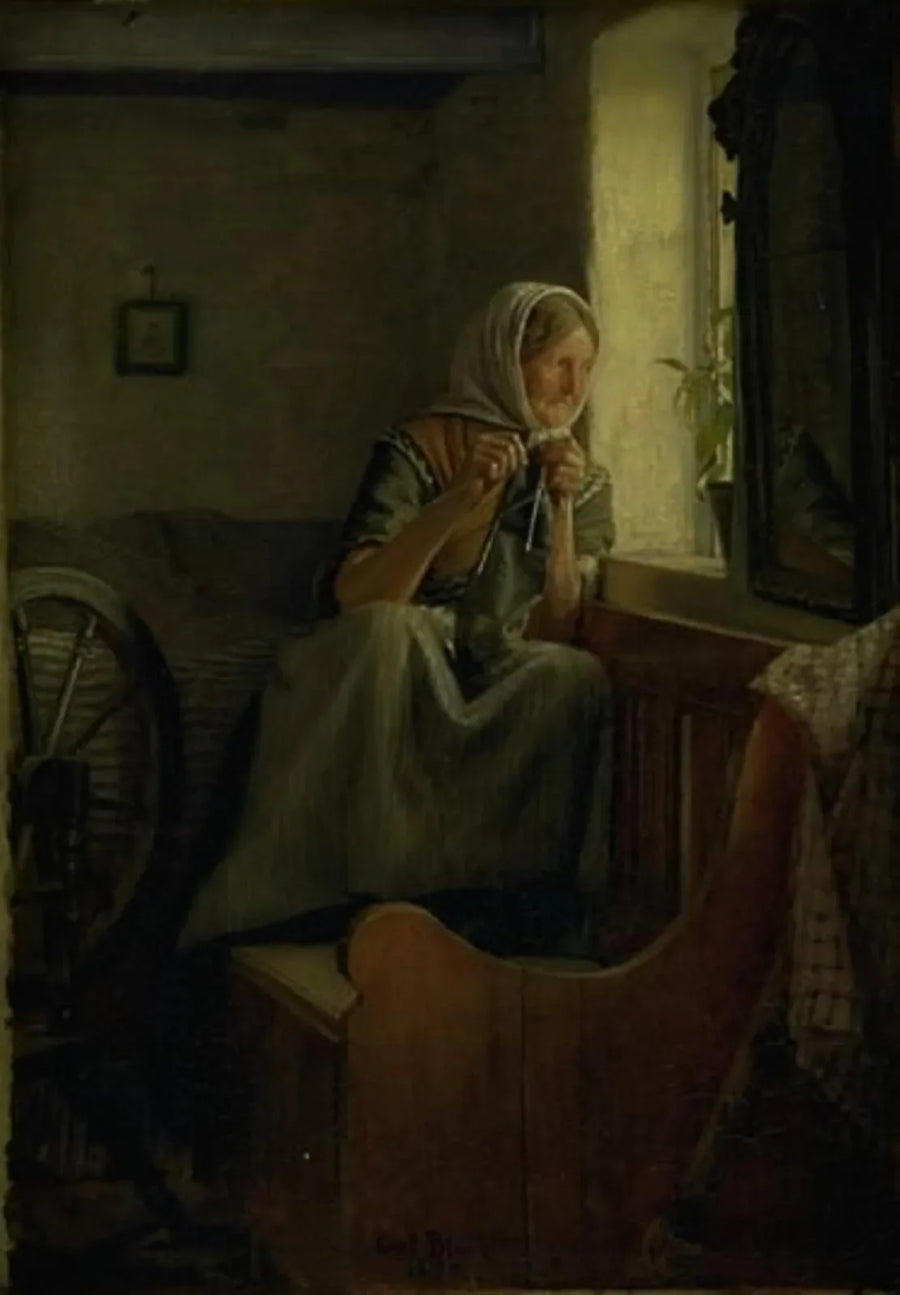 Vanha maatilan emäntä, joka katsoo ikkunasta - Carl Heinrich Bloch