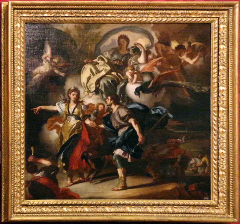 Eneä ja Dido suuntaavat luolaan (luonnos). - Francesco Solimena