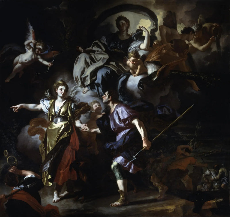Énée ja Dido suuntaavat luolaan. - Francesco Solimena
