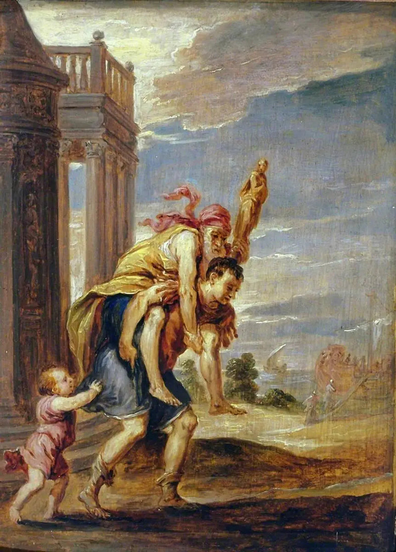 Énée pakenemassa Troijasta (Andrea Schiavonen mukaan) - David Teniers nuorempi