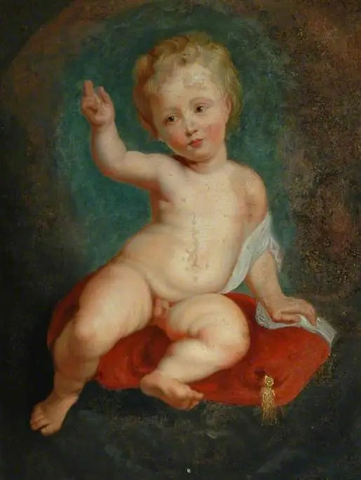 Lapsi istuu punaisella tyynyllä - Peter Paul Rubens
