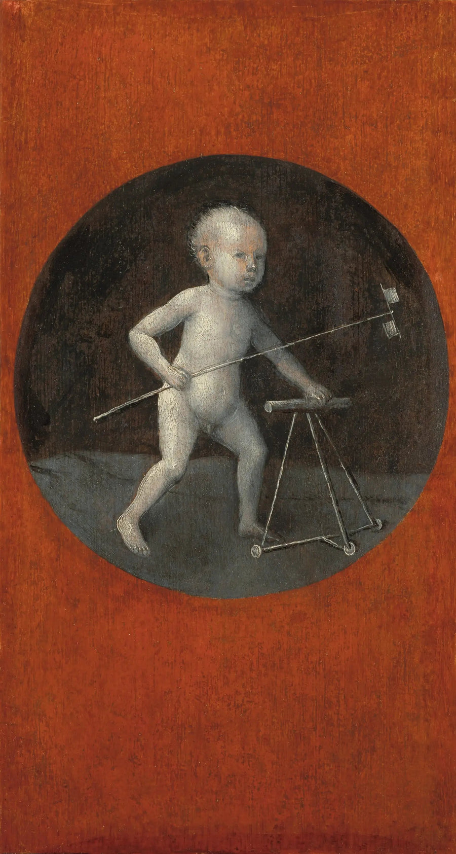Lapsi tuulimyllyn ja kävelytuolin kanssa - Hieronymus Bosch