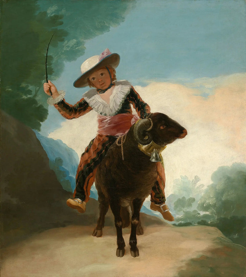 Lapsi, joka ratsastaa lampaan selässä - Francisco de Goya