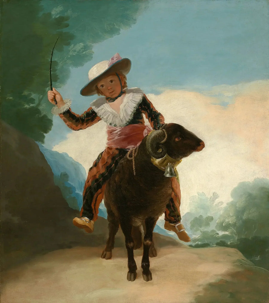 Lapsi, joka ratsastaa lampaan selässä - Francisco de Goya