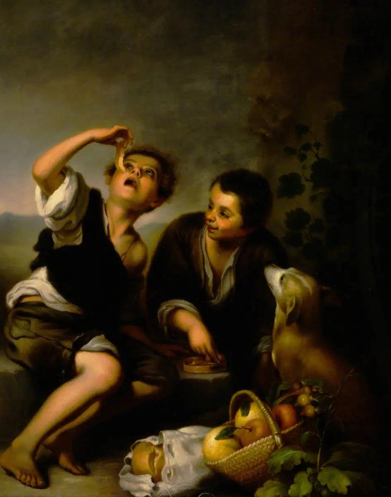 Lapset koiran ja hedelmäkorin kanssa (mukaillen Bartolomé Esteban Murillo) - Bartolomé Esteban Murillo