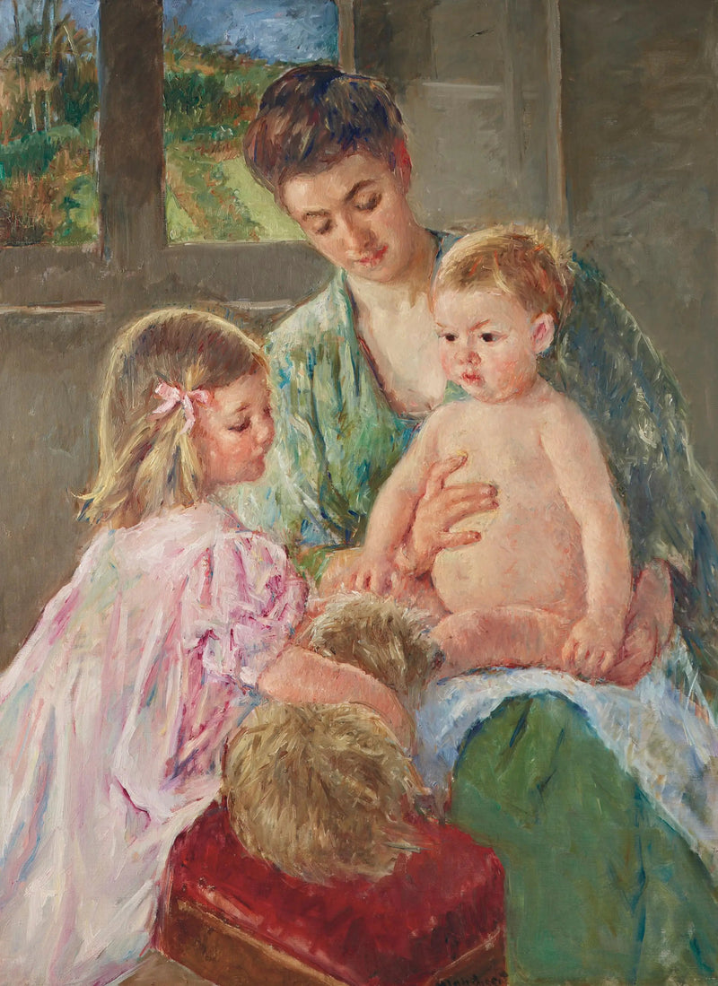 Lapset leikkimässä koiran kanssa - Mary Cassatt